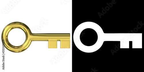 3D rendering illustration of a stylized key