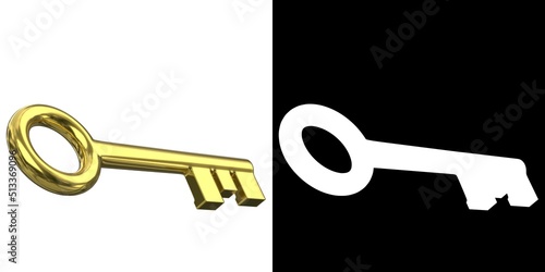 3D rendering illustration of a stylized key