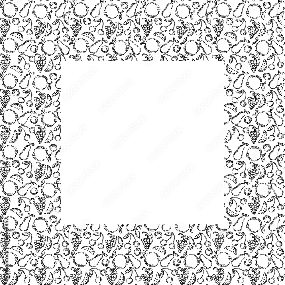 Seamless fruit frame. apple and pear background with place for text. Doodle vector illustration with fruits
