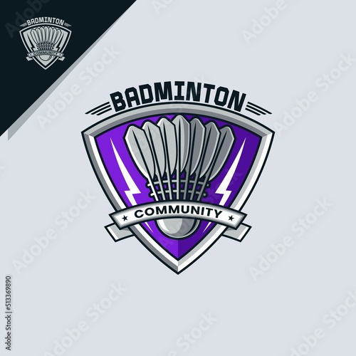 shuttlecock and shield illustration. for badminton logo