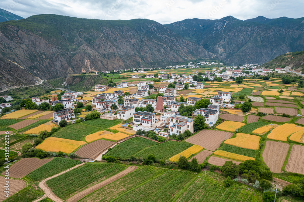 chinese village & field in the mountain in Cichuan