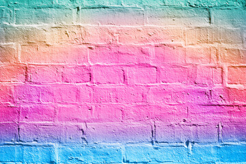 Happy birthday unicorn mermaid pink background summer art invitation or rainbow color brick texture