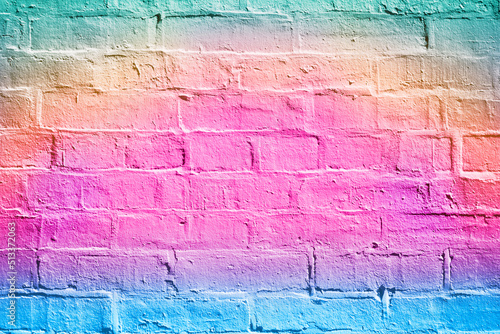 Happy birthday unicorn mermaid pink background summer art invitation or rainbow color brick texture