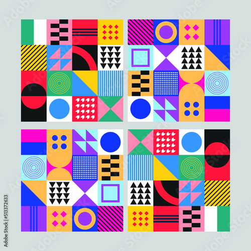 Abstract Geometric Background. Neo Geo Pattern. Abstract Pattern Trendy with Square and Round Colored. Neo Geo Seamless Pattern Design Can Be Used For Wrapping Paper, Packaging, Wallpaper, Cover, post