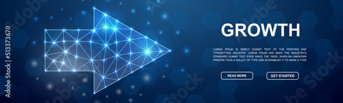 Up arrow 3d low poly symbol for head promotion banner. Growth design illustration concept. Horizontal polygonal Business goal poster illustration