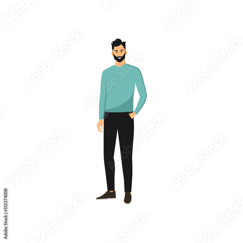 Hombre, cuerpo completo. Concepto de personaje y moda. Persona de género masculino con barba en fondo blanco