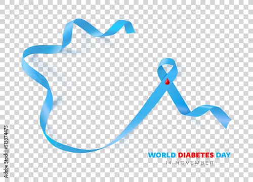 World Diabetes Day. 14th November. Ribbon with blood drop symbol of diabetes day
