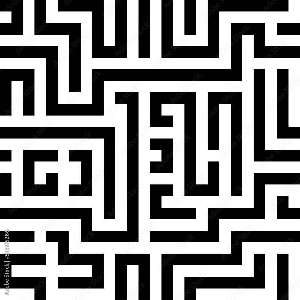 Black bold curved lines isolated on white background. Labyrinth. Monochrome geometric seamless pattern. Vector simple flat graphic illustration. Texture.