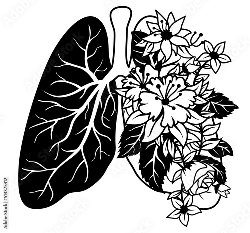Floral Lungs illustration, Human Lung Silhouette illustration