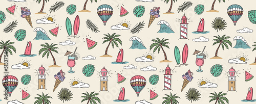 Hello Summer, hand drawn illustration.	
