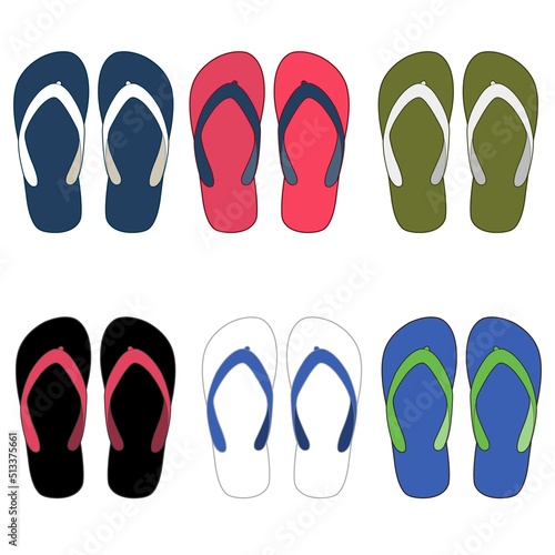 Illustration flip flops with colors and white background fashion or other products