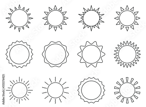 Sun outline icons set on white background.