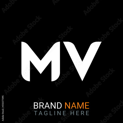 Mv Letter Logo design. black background.