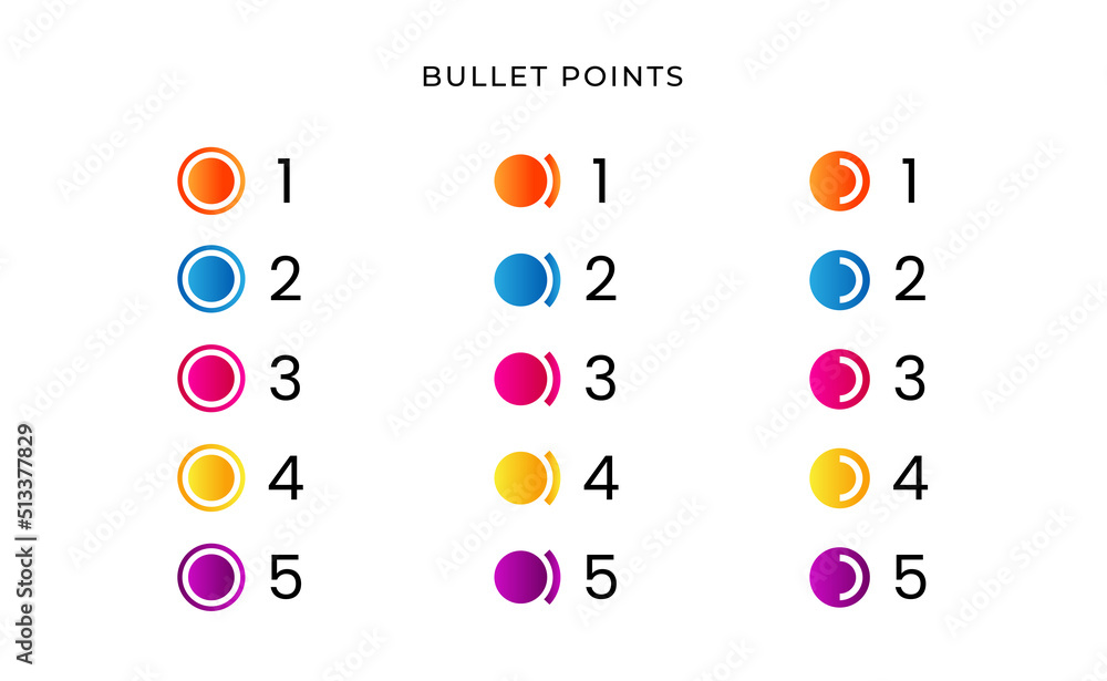 Colorful bullet point number gradient Free Vector - obrazy, fototapety, plakaty 