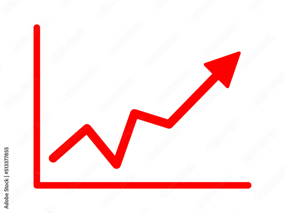 Growing business red arrow on white, Profit red arrow, Vector illustration.Business concept, growing chart. Concept of sales symbol icon with arrow moving up. Economic Arrow With Growing Trend. Growing business red arrow on white, Profit red arrow, Vector illustration.Business concept, growing chart. Concept of sales symbol icon with arrow moving up. Economic Arrow With Growing Trend.