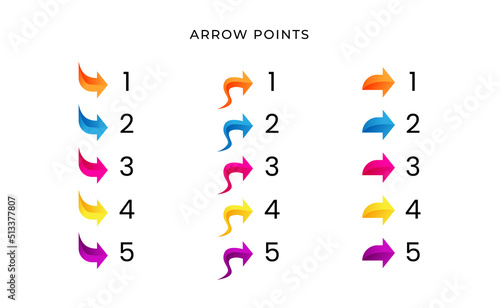 Colorful bullet arrow point number with gradient free vector