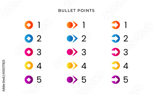 Tableau sur toile Colorful bullet point number with gradient arrow free vector
