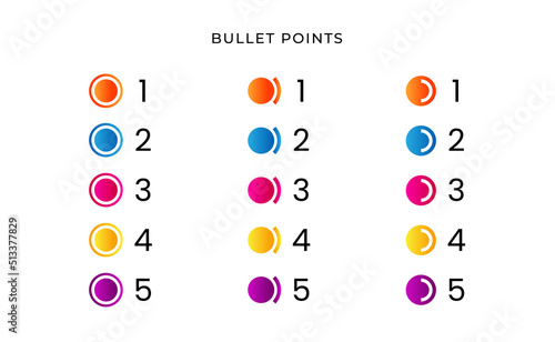 Colorful bullet point number gradient Free Vector