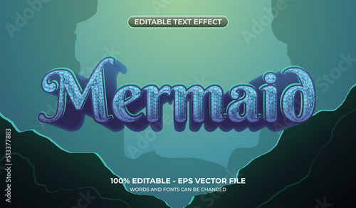 Mermaid text effect. Editable underwater text effect with fish scales texture