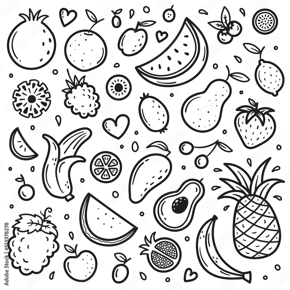 Fototapeta premium set of different doodle fruit elements vector illustration