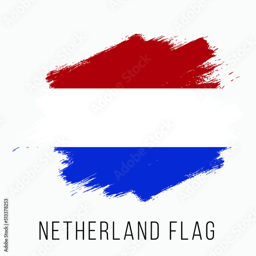 Netherlands Vector Flag. Netherlands Flag for Independence Day. Grunge Netherlands Flag. Netherlands Flag with Grunge Texture. Vector Template.