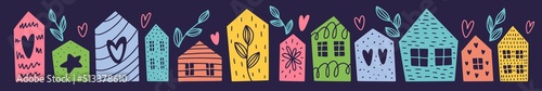 Vector collection of Scandinavian-style houses drawn by hand	