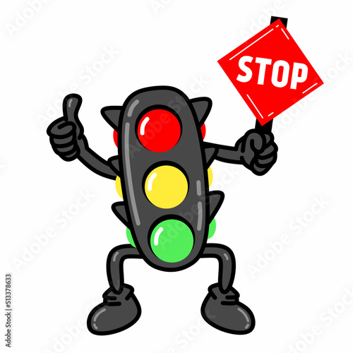 Illustration of traffic light cartoon with traffic sign