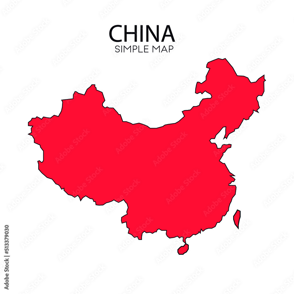 Mapa de china con relleno en color rojo y lineas en negro, dentro de un fondo blanco