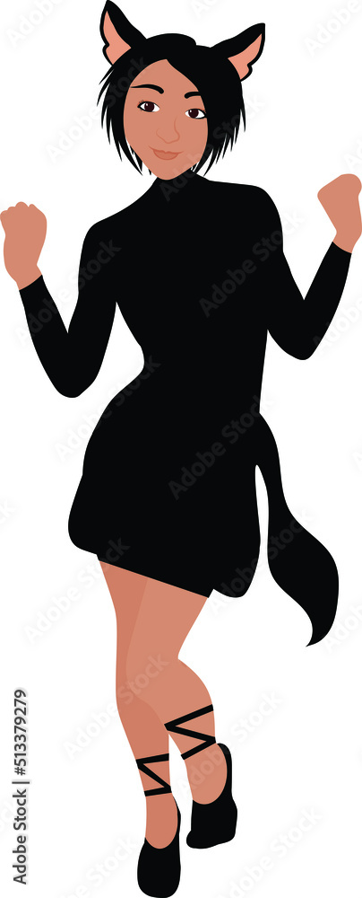 Cat Woman in Cute Pose Vector Illustration White Background making adorable pose. Cat Woman in Cute Pose Vector Illustration White Background making adorable pose.