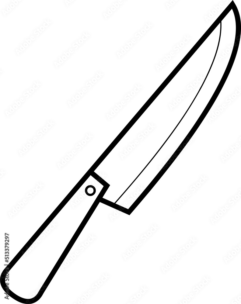 Obraz premium Outlined Cartoon Wooden Handle Kitchen Knife. Vector Hand Drawn Illustration Isolated On White Background