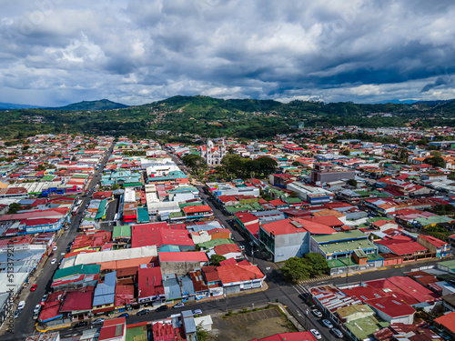 Beautiful aerial view of the San Ramon Church and town in Costa Rica photo