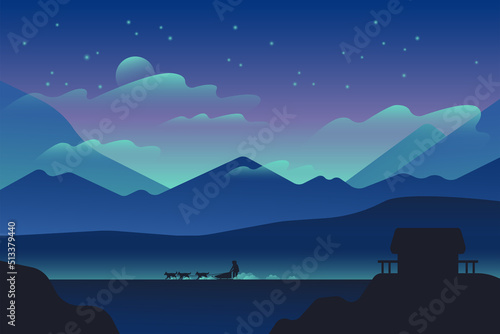 Vector illustration with northern light.