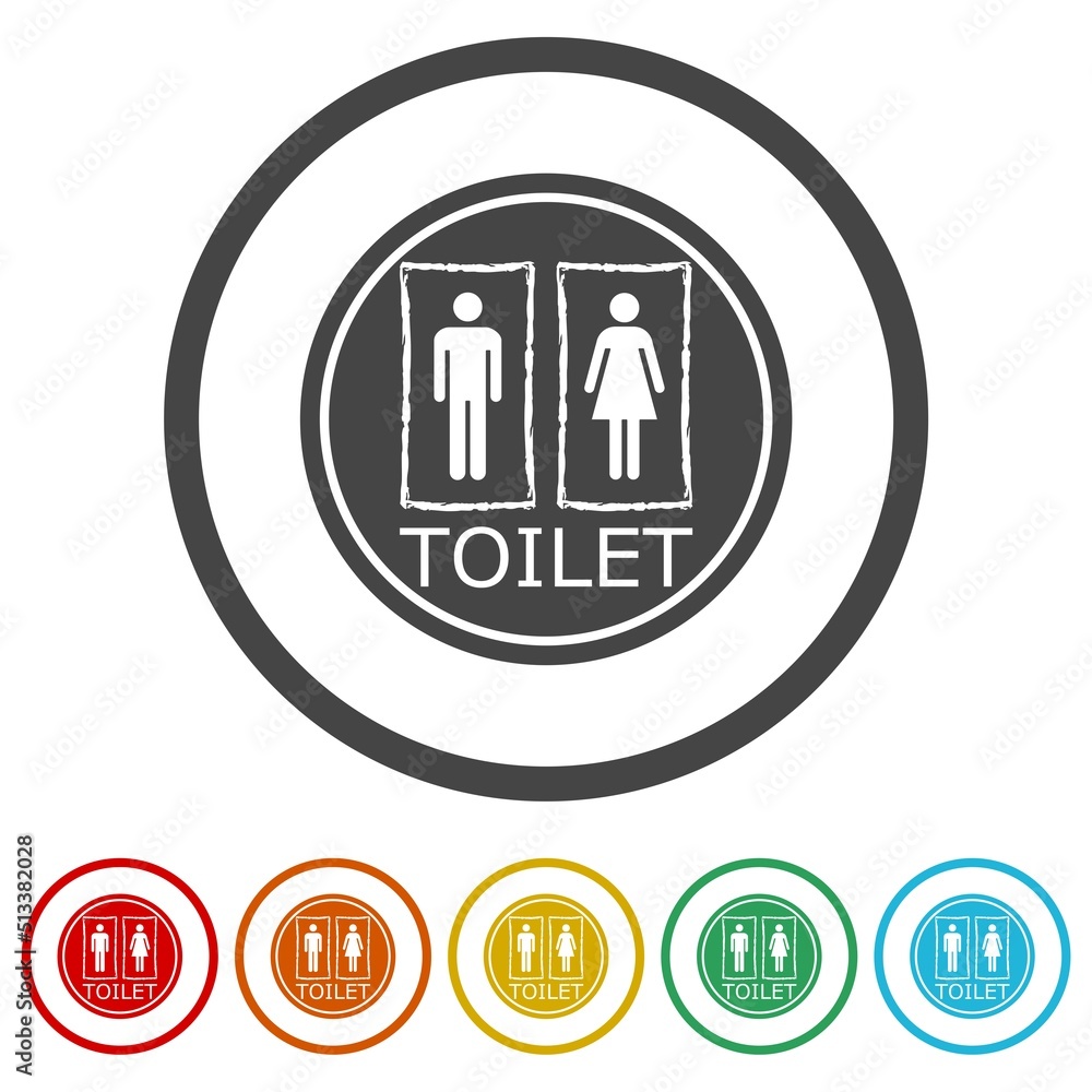 Toilets Icon Unisex icons in color circle buttons Toilets Icon Unisex icons in color circle buttons