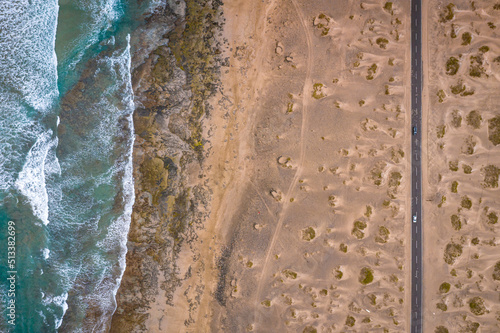 aerial view of sea beach and road 