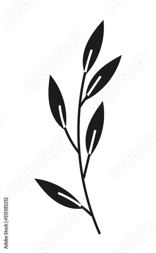 Sketch of a branch of leaves on an isolated background. Black and white illustration