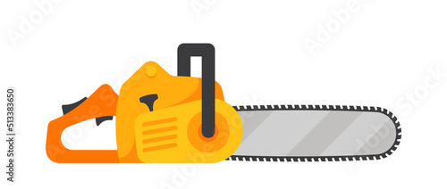 Chainsaw Isolated on White Background. Tool for Cutting Timbers, Trees and Logs, Woodcutter Professional Equipment photo