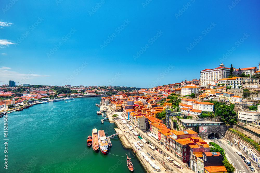 Porto Aerial Cityscape over Douro River during a Sunny Day