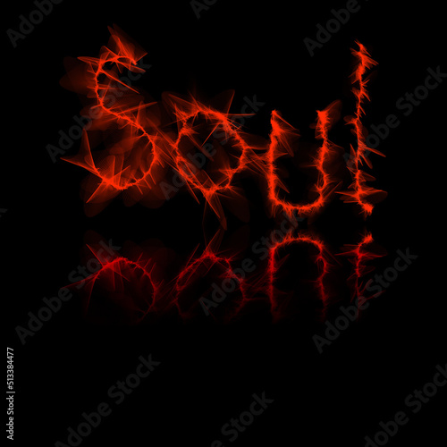 Handwritten SOUL text with flame pattern isolated on the black background