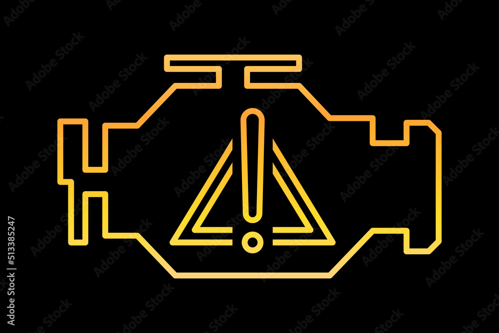 Malfunction indicator icon on car dashboard. Check engine light
