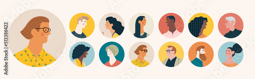 People portrait -Avatars, Conversation -Modern flat vector concept illustration of talking people, face portrait, round user avatar. Creative landing web page template, conversation and discussion