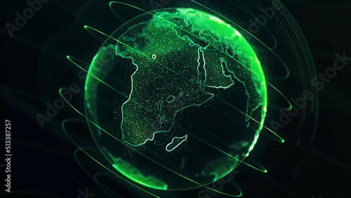 Planet earth rotating loop animation future technology business concept. loopable rotation of high detailed concept of digital earth globe with random numbers and highlight elements