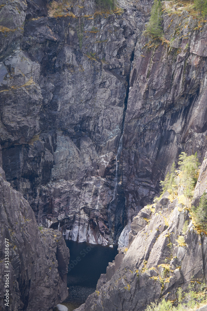 Rjukanfossen waterfall in Norway seen from above