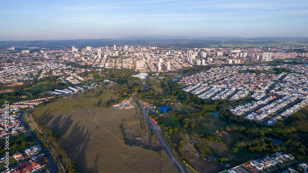 beautiful modern houses in a closed condominium in Indaiatuba, São Paulo, Brazil. Residential houses. Aerial view