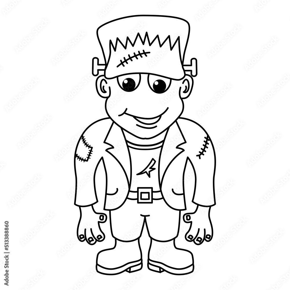 Cute  frankenstein cartoon coloring page illustration vector. For kids coloring book.