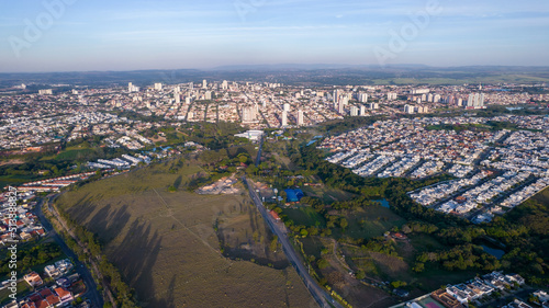 beautiful modern houses in a closed condominium in Indaiatuba, São Paulo, Brazil. Residential houses. Aerial view © Pedro