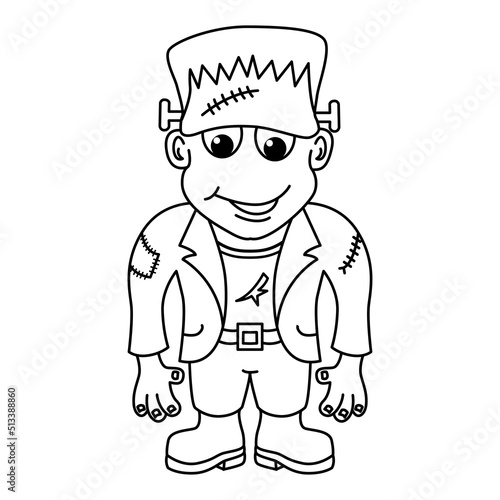Cute  frankenstein cartoon coloring page illustration vector. For kids coloring book.