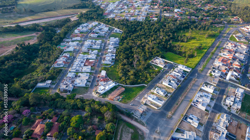 beautiful modern houses in a closed condominium in Indaiatuba, São Paulo, Brazil. Residential houses. Aerial view