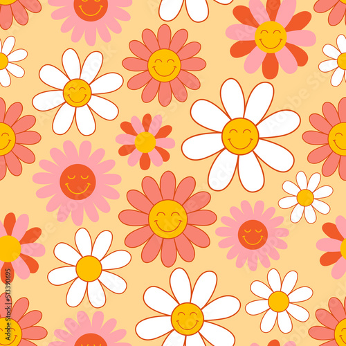 seamless pattern with smiling flowers