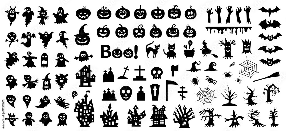 Set of silhouettes of Halloween on a white background. Vector illustration Set of silhouettes of Halloween on a white background. Vector illustration