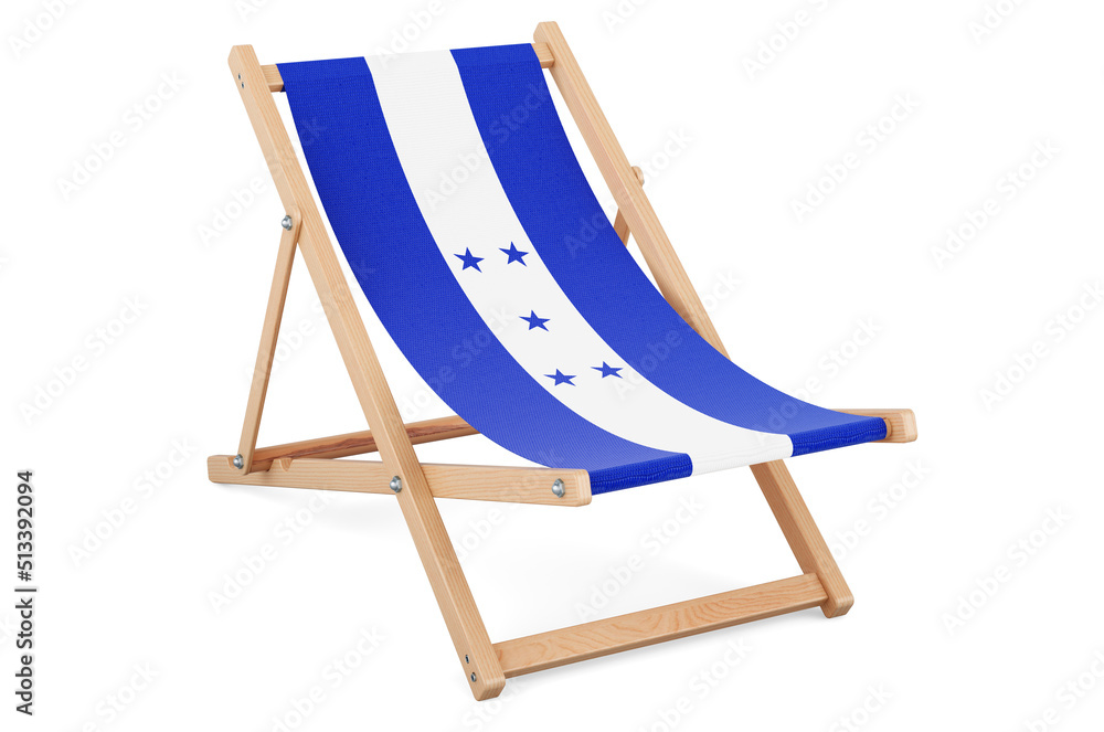 Deckchair with Honduranian flag. Honduras vacation, tours, travel packages, concept. 3D rendering Deckchair with Honduranian flag. Honduras vacation, tours, travel packages, concept. 3D rendering
